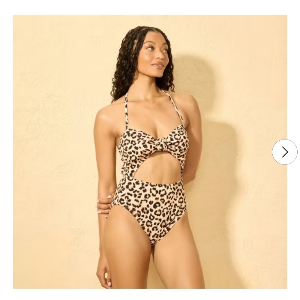 Women's Leopard Print Cut Out One Piece Swimsuit M